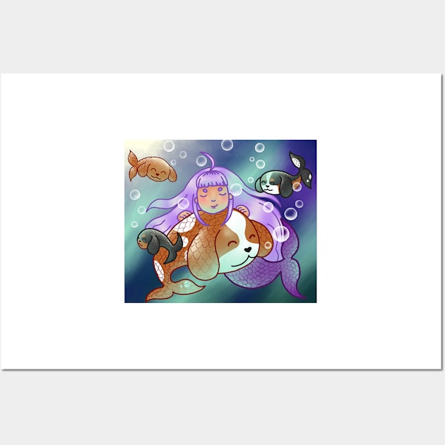 Cavalier King Charles Spaniel - A Mermaid and her Cavalier friends Wall Art by jollyinu